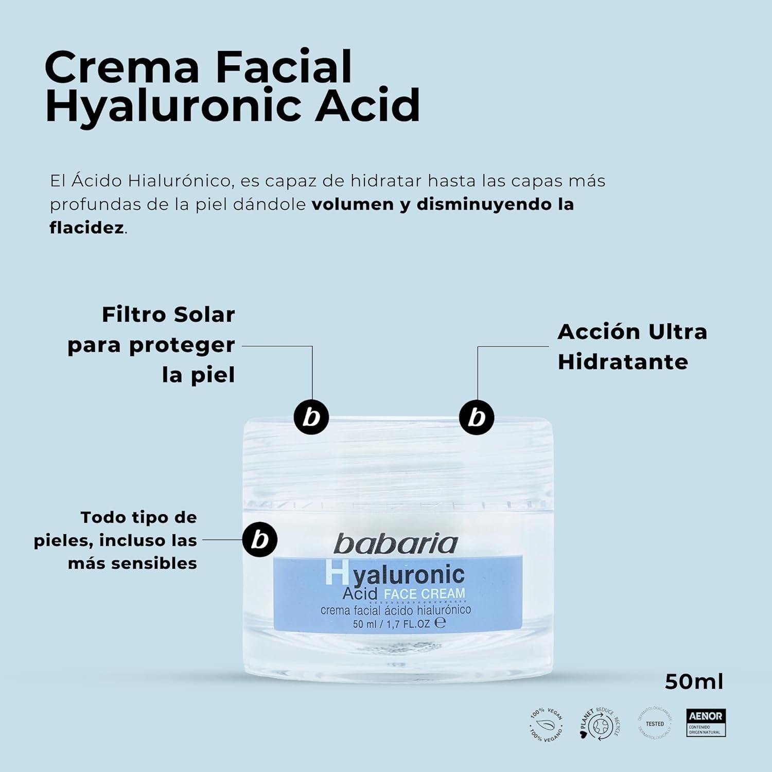 Babaria - Pack Cremas Mujer Regalo | Crema Hidratante Cara Acido Hialuronico | Crema Cara 50Ml, Serum Facial Mujer 30 Ml Y Una Ampolla 2Ml | Hidratante Facial | Crema De Día Y Noche