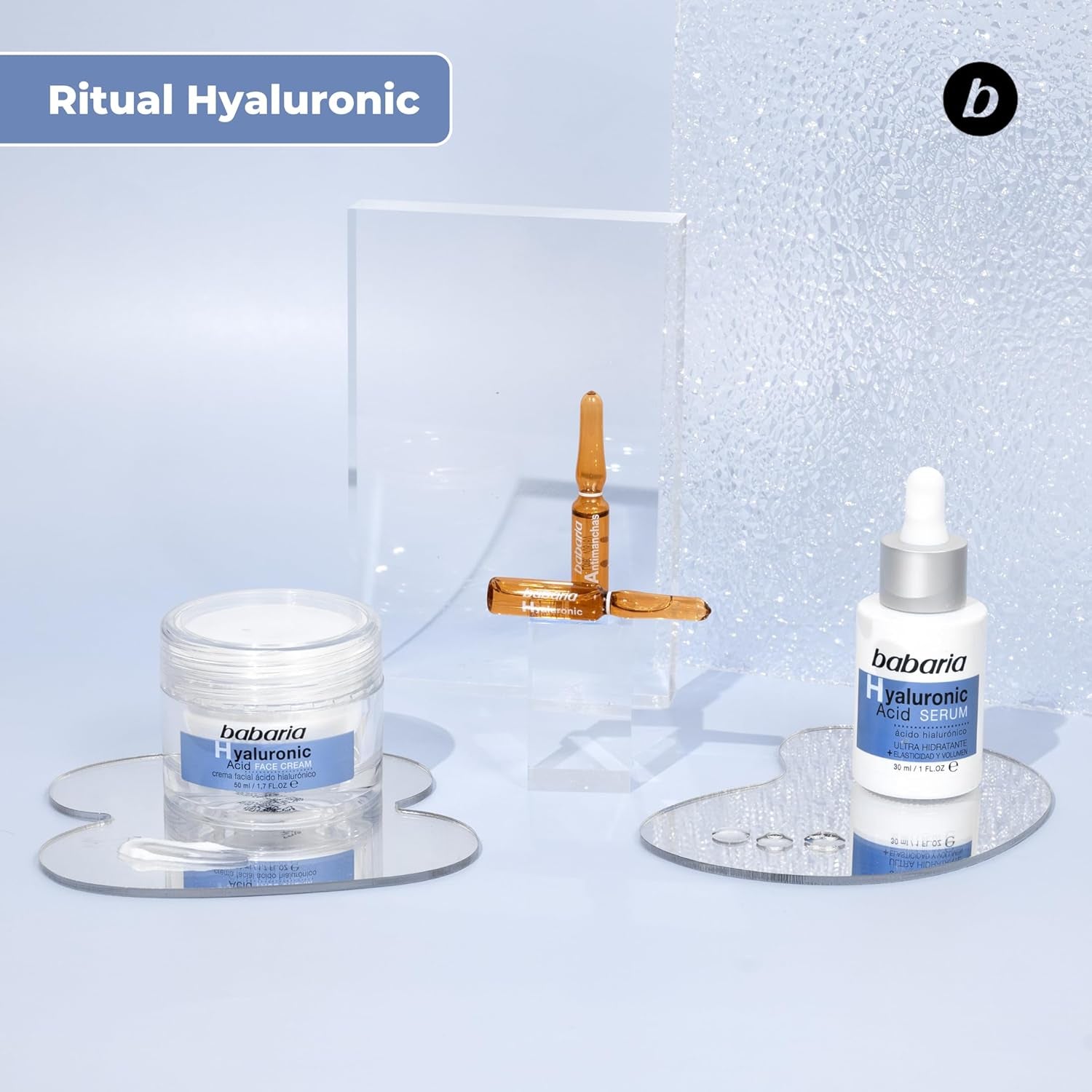 Babaria - Pack Cremas Mujer Regalo | Crema Hidratante Cara Acido Hialuronico | Crema Cara 50Ml, Serum Facial Mujer 30 Ml Y Una Ampolla 2Ml | Hidratante Facial | Crema De Día Y Noche