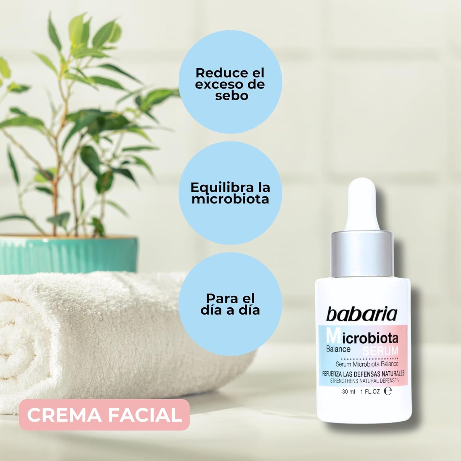Babaria - Serum Facial Microbiota Con Acido Hialuronico | Defensa De La Piel Con Acido Hialuronico | Serum Facial Mujer Y Hombre 30Ml | Antiarrugas Mujer Y Hombre