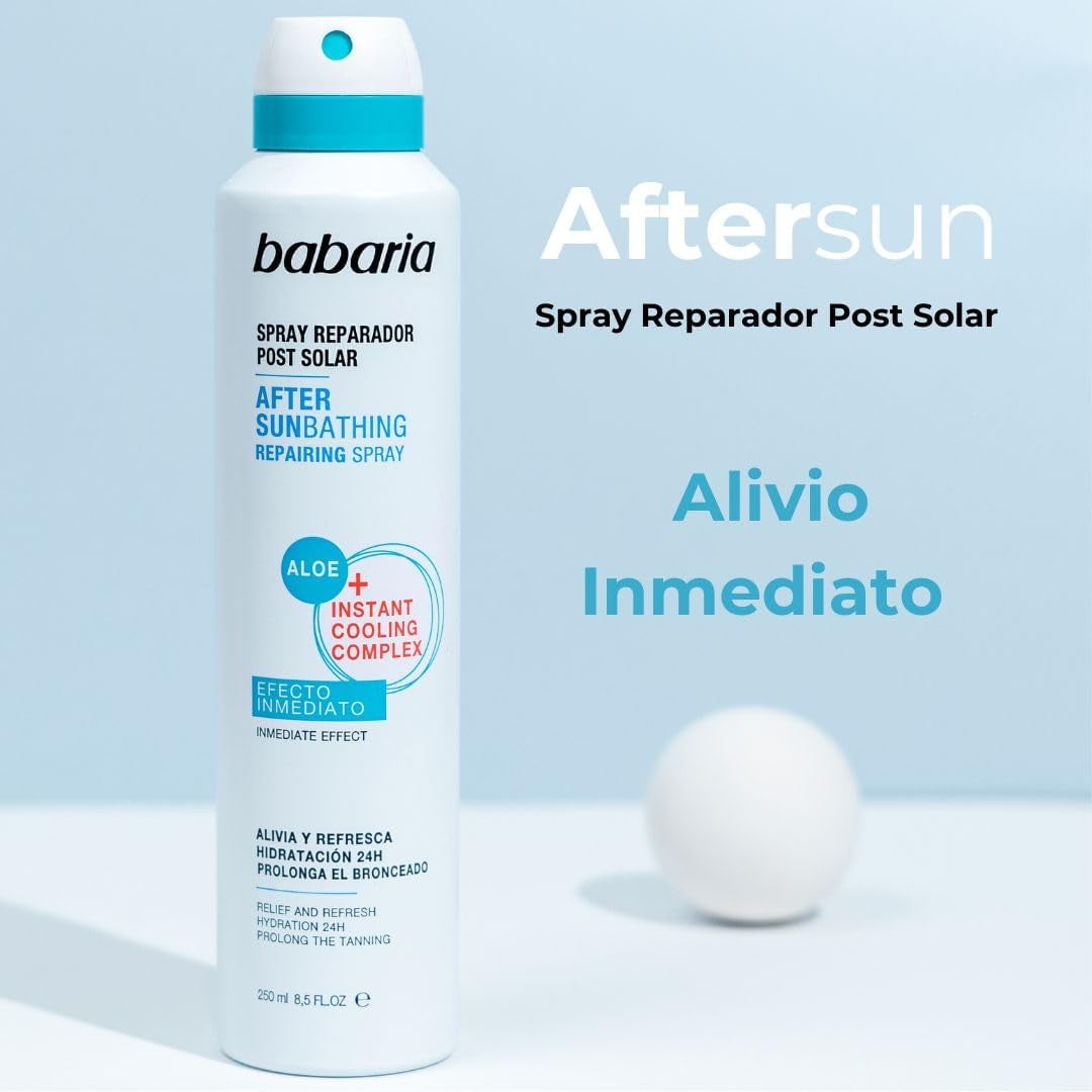 BABARIA - Aftersun Spray 250 Ml | Crema after Sun Hidratante Y Refrescante Con Aloe | Fórmula Vegana | Rápida Absorción | Prolonga El Bronceado