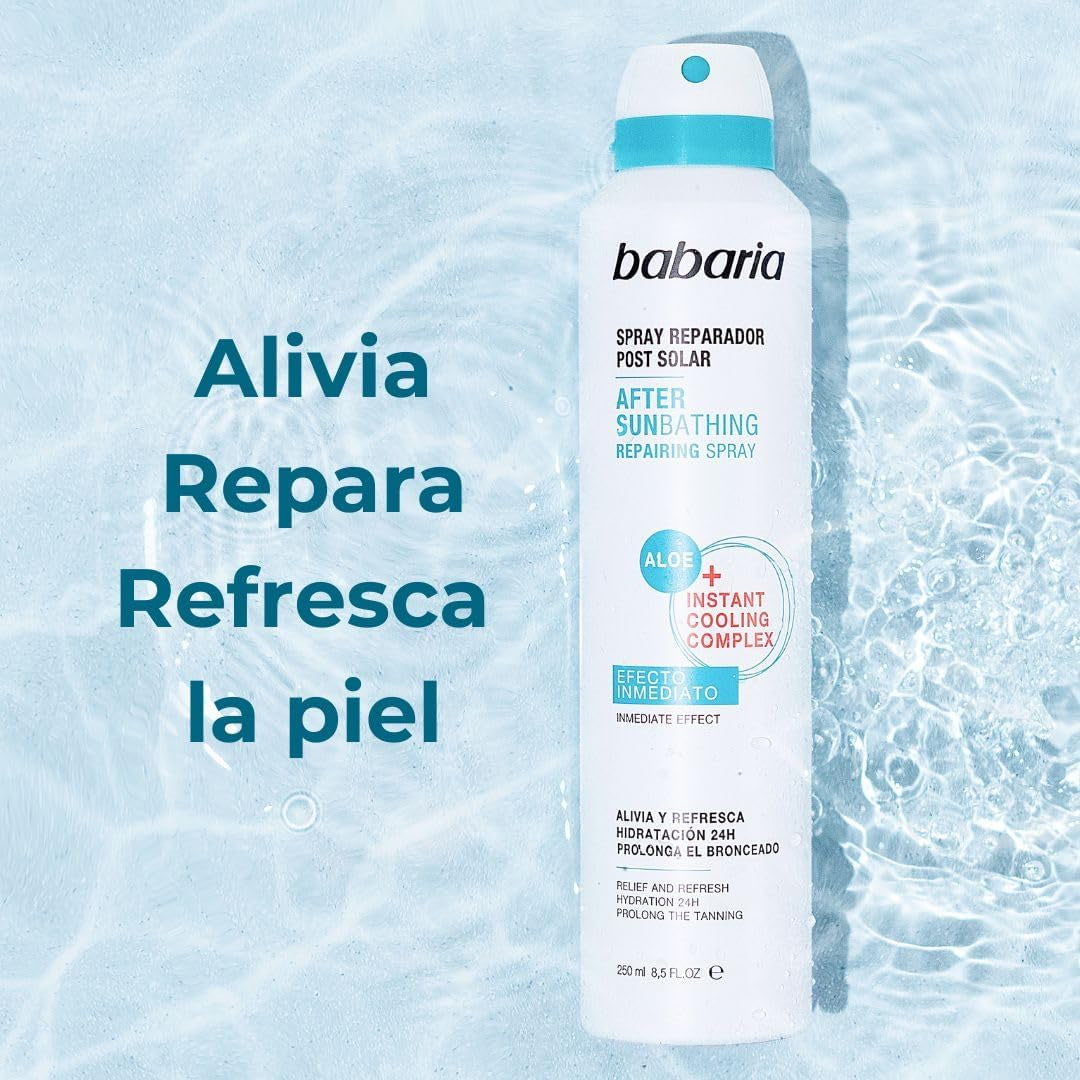 BABARIA - Aftersun Spray 250 Ml | Crema after Sun Hidratante Y Refrescante Con Aloe | Fórmula Vegana | Rápida Absorción | Prolonga El Bronceado