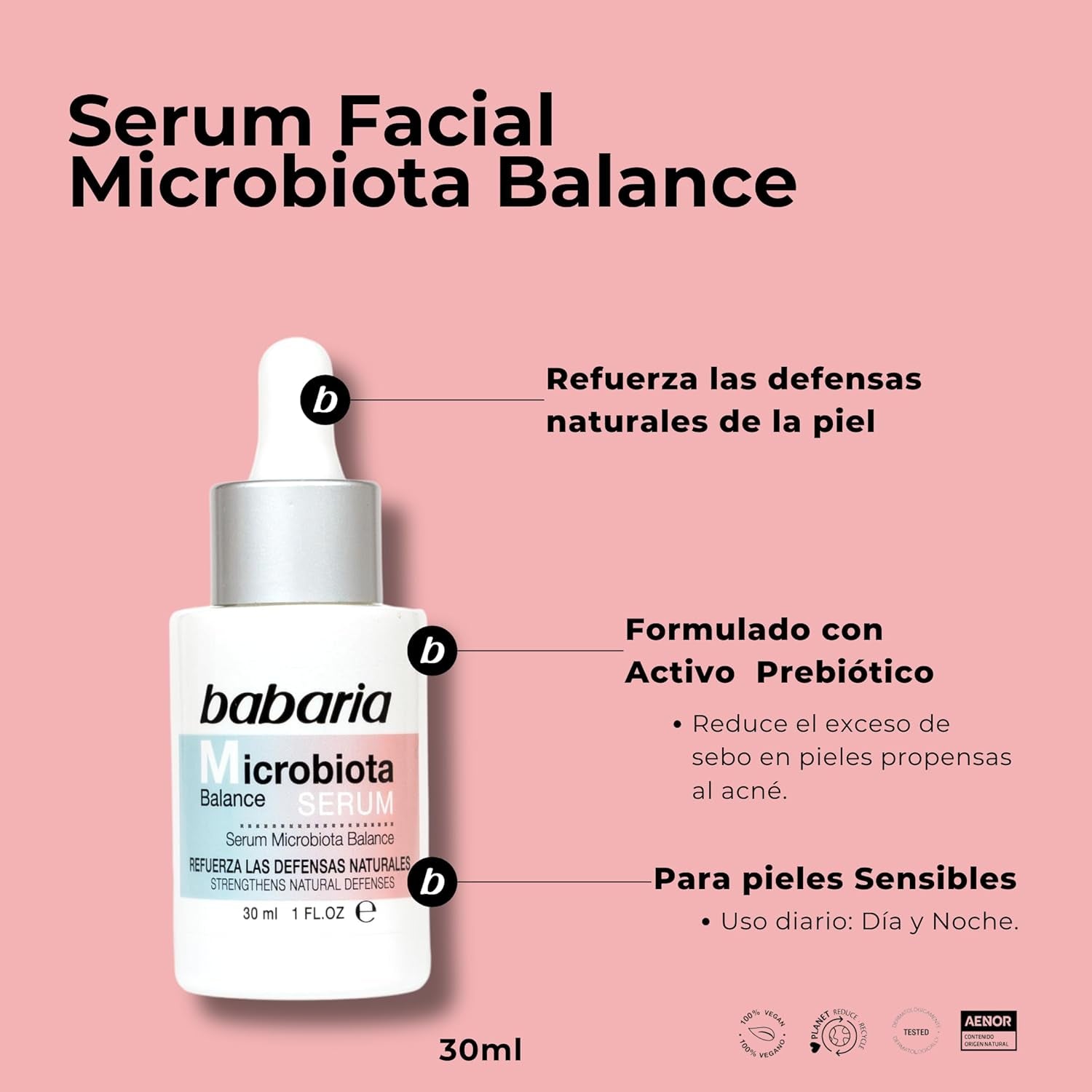 Babaria - Serum Facial Microbiota Con Acido Hialuronico | Defensa De La Piel Con Acido Hialuronico | Serum Facial Mujer Y Hombre 30Ml | Antiarrugas Mujer Y Hombre